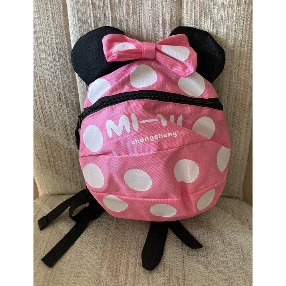 Mi-Ni Zhongsheng Mouse With Bow Girls Toddler Backpack Pink & White Polka Dots - Picture 2 of 7